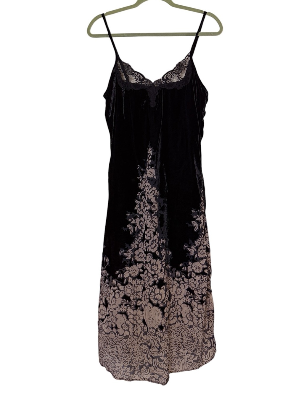 The Kooples Black Velvet Moody Sexy Slip Dress with Cream Floral Jacquard Lace 2